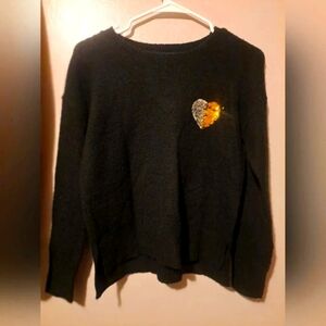 Nordstrom Girl's Black Shine Heart Long Sleeve Crew Neck Sweater Medium (8/10)